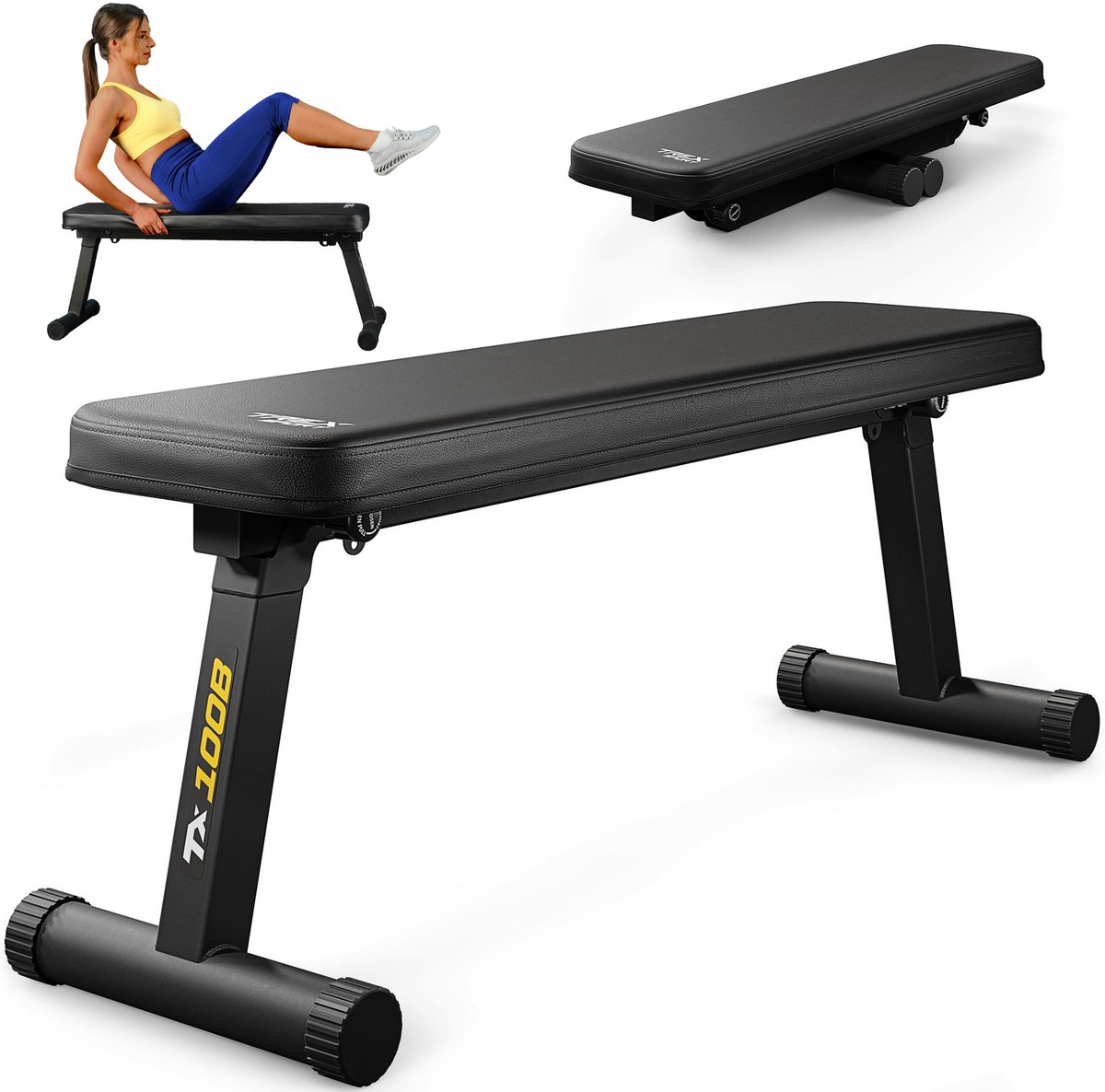 Trex Sport TX-100B Rechte Bank Voor Krachttraining – Rechte Fitnessbank – Stabiele Trainingsbank – Voor Dumbbell Oefeningen – Inklapbaar – Tot 120 kg