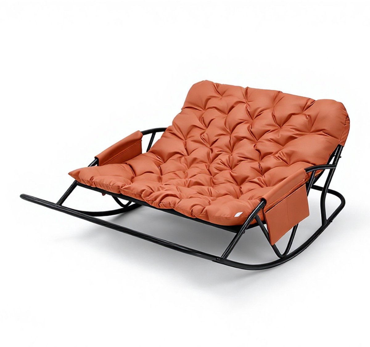 HomeMiYN Tweepersoons Stalen Schommelstoel – Oranje Tech Stof – Comfortabele Lounge Stoel voor Woonkamer, Balkon of Patio – Ergonomisch & Stevig – Eenvoudige Montage