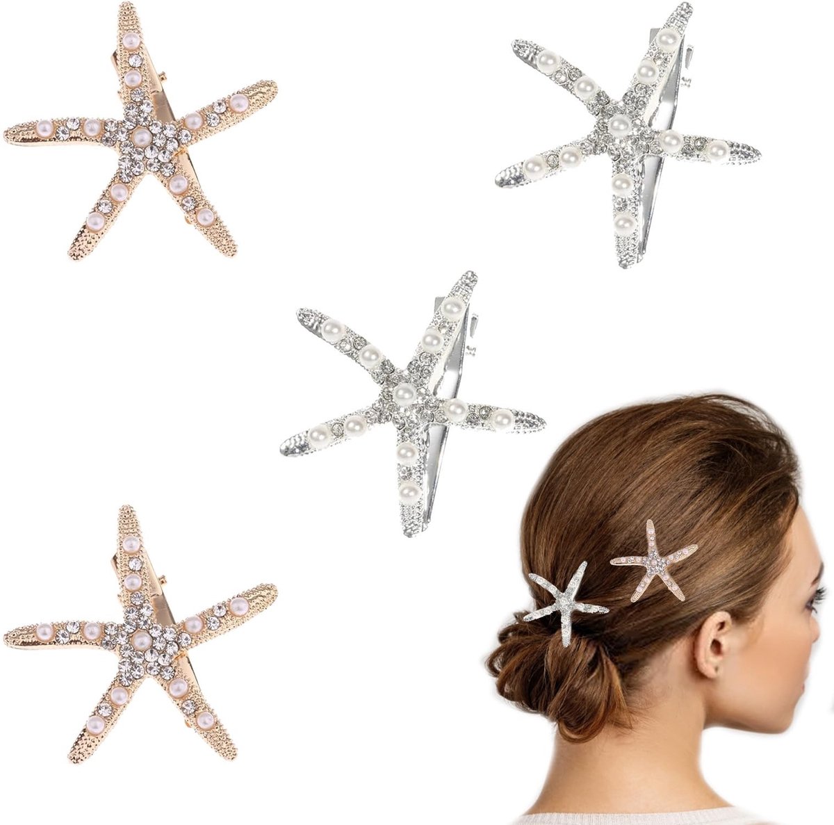 Dailygoods - Dailygoody - Zeester Haarspelden - Haaraccessoires - Bruiloft - Goud en Zilver - Diamanten Haarspeld - Duurzaam en Elegant - Geschikt voor Meisje
