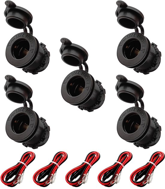 ProRide 12V Sigarettenaansteker Stopcontact Inbouw - 12/24V - 10A - Kabel en Zekering - Auto Boot en Camper - 5 stuks