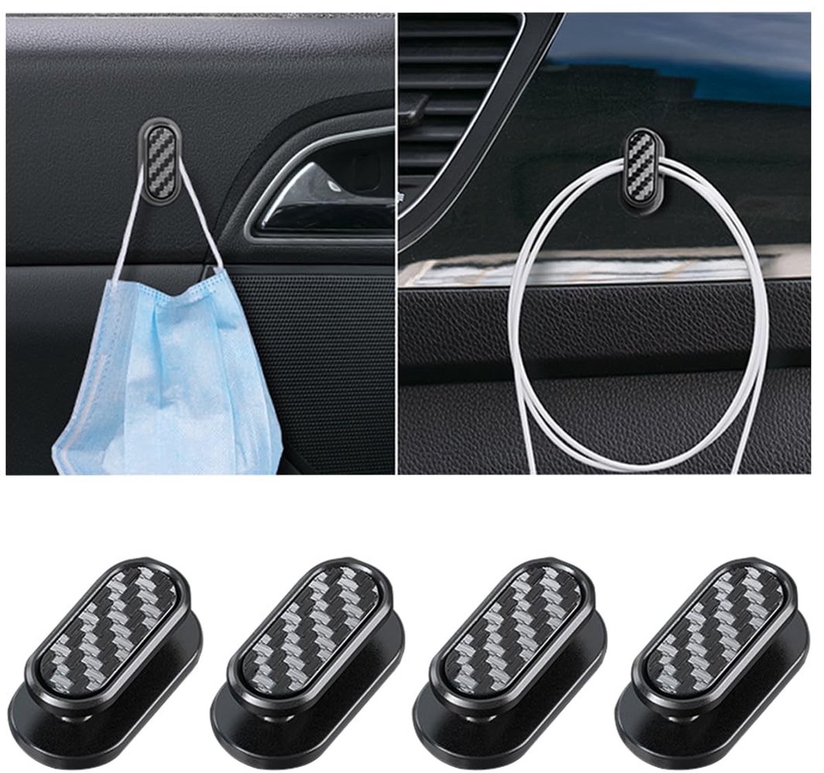 Dailygoods - Dailygoody - Auto Minihaak - Multifunctionele Achterbankhangers - Zelfklevend en Duurzaam - Koolstofvezel - Ophanghaken voor Sleutels - Universele Acc...