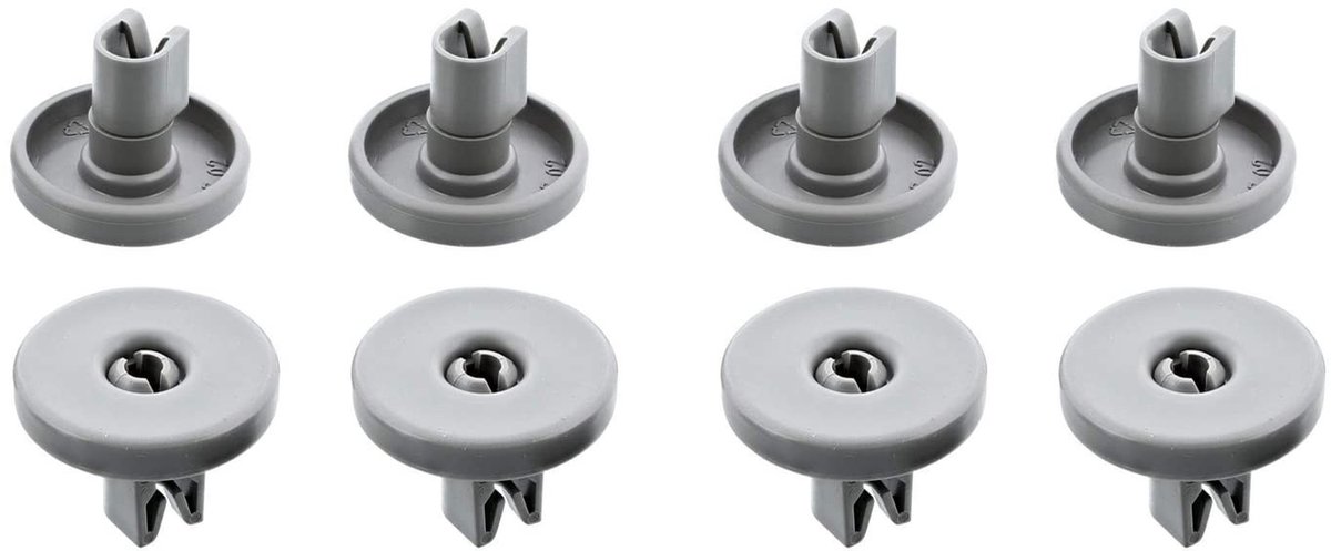 Dailygoods - Dailygoody - Vaatwasser Wielen - Vervangingsset - 8 Stuks - Grijs - Hoogwaardige Kwaliteit - Geschikt voor Diverse Merken - Voor Bovenste Mand