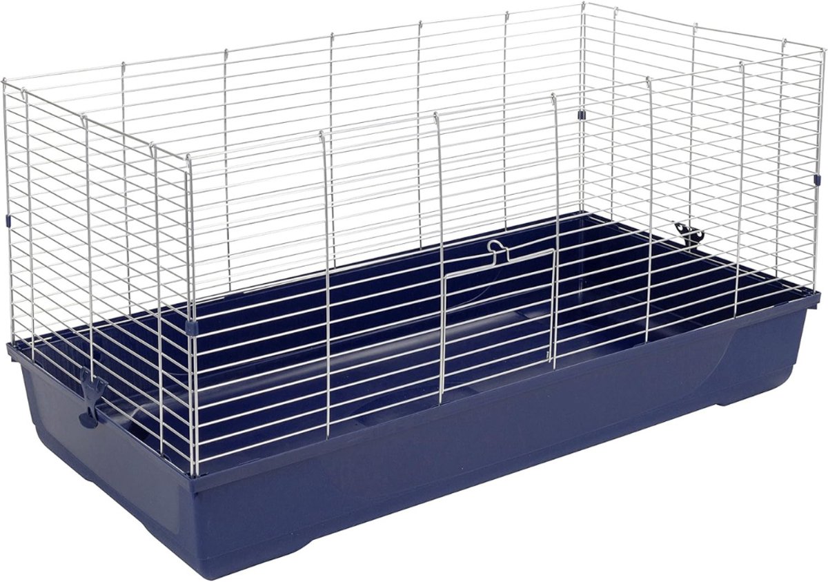 TIM® Konijnenhok Binnen - Konijnenhok Met 2 Etages - Konijnenren - Konijnenkooi – Dierenhuis – Konijnen Kooi – Dierenverblijf - Knaagdierkooi - Caviakooi - Blauw - 120cm x 58cm x 86cm
