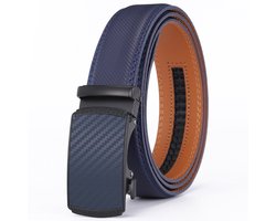 Rhinobelt - Ceinture Homme Boucle Automatique - Ceinture Homme - Ceinture Sans Trous - Cuir Véritable - Ajustement Parfait - 120CM - Carbone Bleu