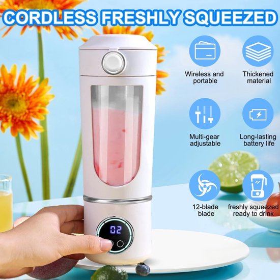 Draagbare minimixer 700 ml, 12 roestvrijstalen messen, oplaadbare sap pers, digitaal display, zelfreinigend — afbeelding 2