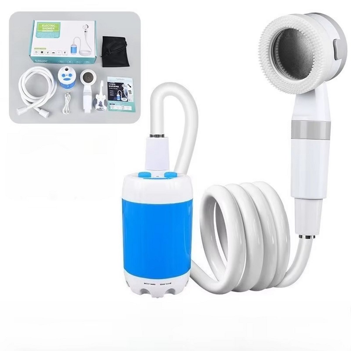 JOYNEXTBUY - Camping Douche - Buitendouche - Oplaadbaar - Mobiele Douche - Draagbare douche - Douchepomp - Tuindouche - Wit, Blauw