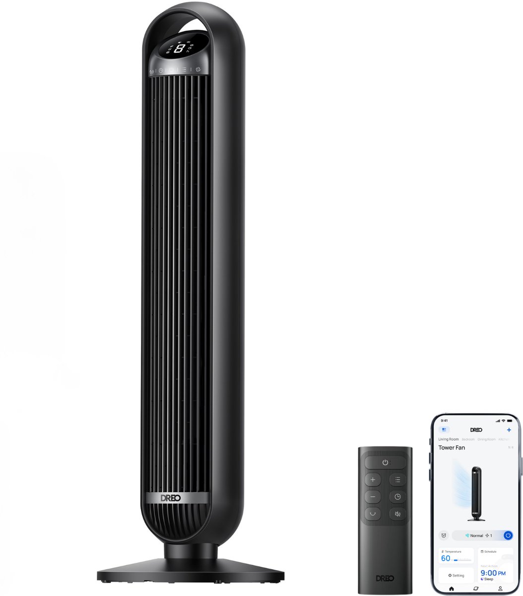 DREO Cruiser TF611S Torenventilator met app ondersteuning – 9 Snelheden en 4 Modi - extra stil - met afstandsbediening