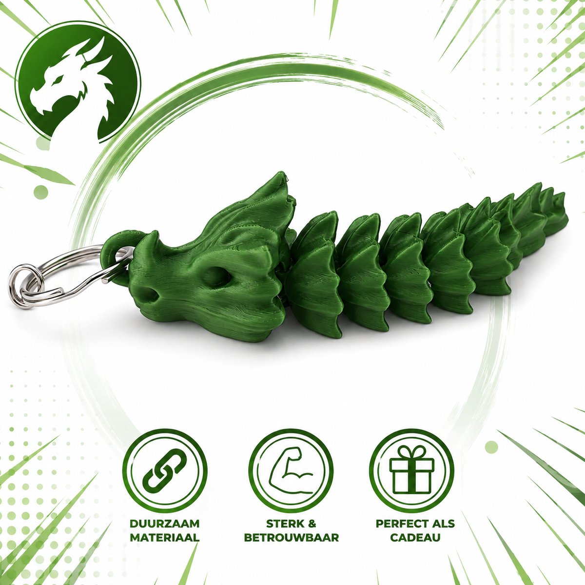 Botten Draak Sleutelhanger XXL - Flexibele Draak Sleutelhanger - Dragon Keychain Voor Kinderen En Volwassenen - Fantasy Accessoire Voor Sleutels Tas Rugzak - Cadeau Voor Dragon Liefhebbers - 10 CM - Groen