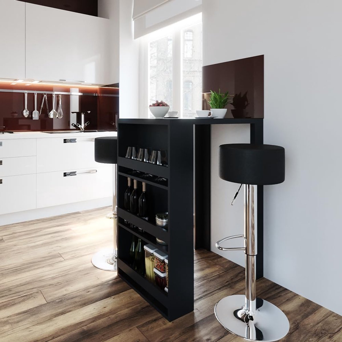 Urban Edge Bartafelset met 2 Barkrukken 80 x 57 x 106 cm – Antraciet Industrieel Design