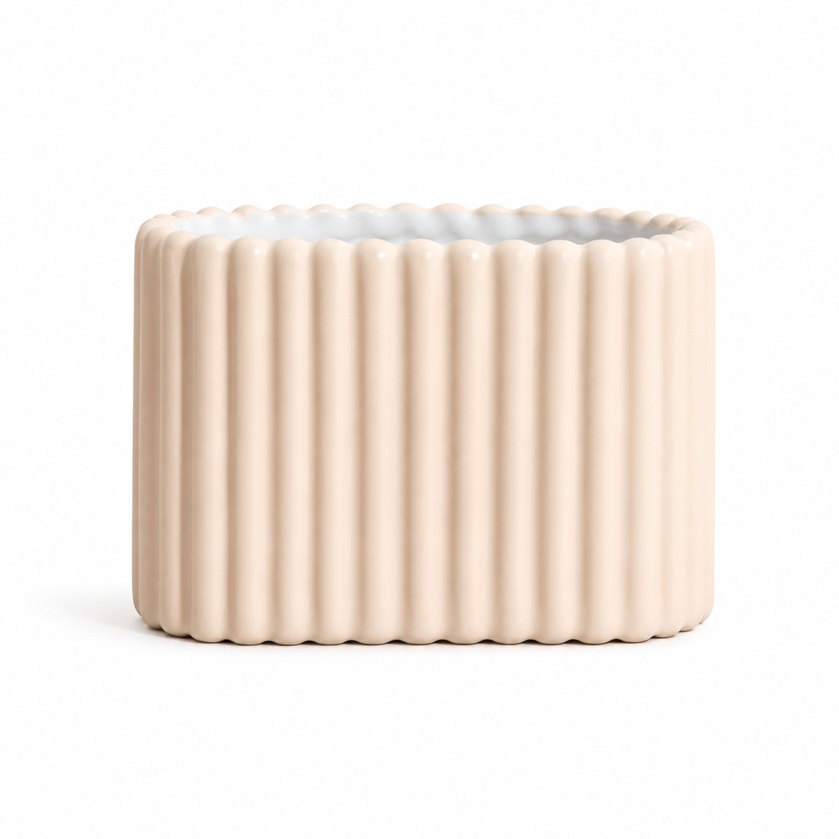 HOMLA - Solvani Badkamer Beker - Tandenborstelhouder - Badkamer Accessoire - Geribbeld Design - Opberger voor Tandenborstels & Accessoires - Steenware Mok - 13.9 x 6.7 x 8.8 cm - Beige