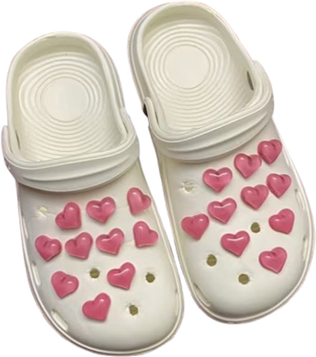 Schoen pins roze hartjes - schoenbedels hartjes - 14 stuks - pins - charms - ook geschikt voor crocs