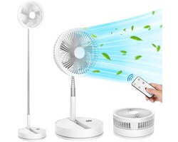 Statiefventilator-vloerventilator-tafel ventilator geluidloos -telescopische opvouwbare staande ventilator voor thuisgebruik met oplaadfunctie - Draagbaar, stil, lange batterijduur, mini USB-oplaadbaar - Wit - 22x22x10,5 cm