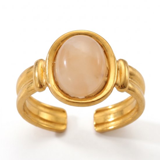 Lundholm Zoleste Ring Dames Goudkleurig met Steen Wit – Premium Stainless Steel Jewellery 2.5 Micron PVD Gold Plated – Verstelbare Ring met Echte Natuursteen Ringen Dames – One Size – my Scandinavisch Design