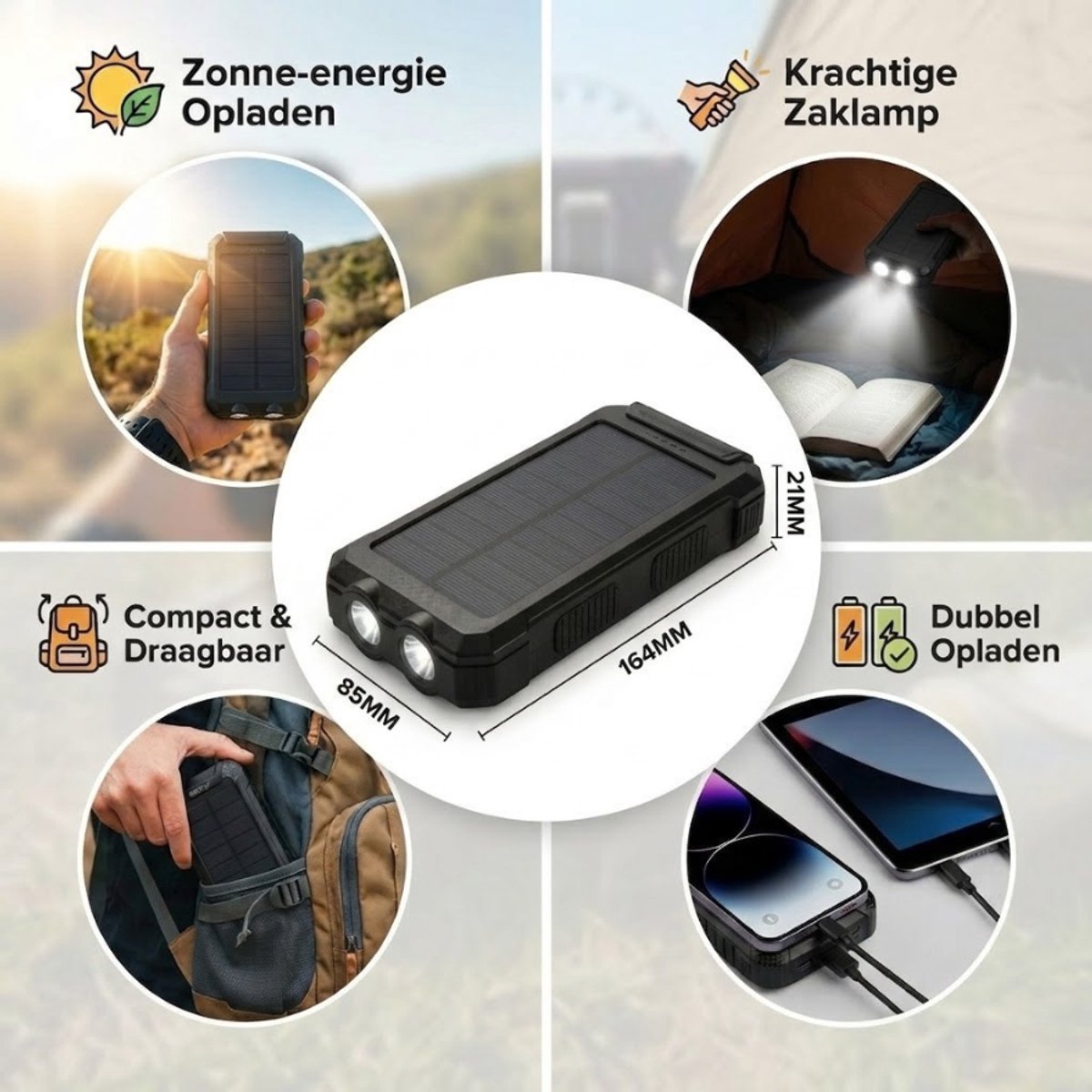GØDLY® Solar Powerbank 30000 mAh Zwart 2023 Model - afbeelding 2