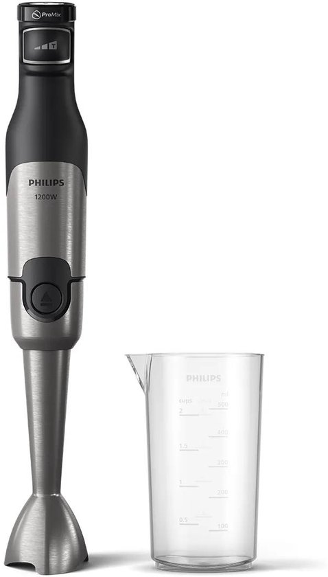 Philips Staafmixer HR2681/00 - 1200 Watt - Inclusief Maatbeker – Geschikt voor Smoothies, Soep en Harde Ingrediënten - Snelheid Regelbaar - RVS - Zwart