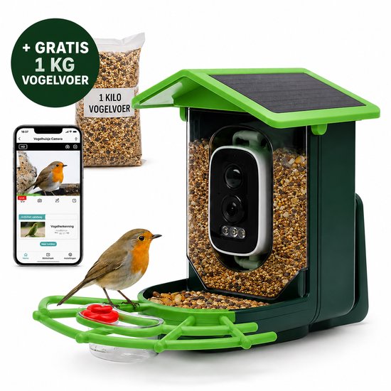 Vogelhuisje Met Camera - Vogelvoederhuisje - AI Vogelherkenning - HD Camera - Nachtzicht - Vogelhuisjes - Voederhuisje Vogels
