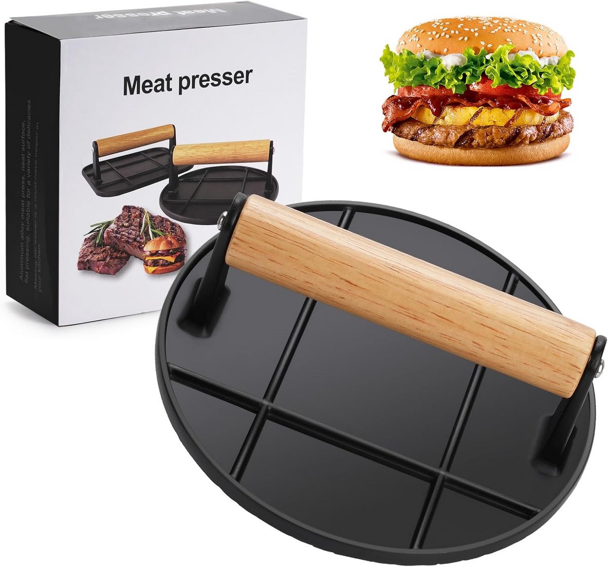 Burger Smasher - Grill Press - Gietijzeren Bakplaat - Searing