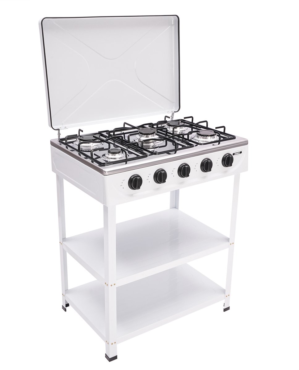Velmio Gasfornuis 5 Branders - Draagbaar Fornuis - Met Opslagruimte - Gaskookplaat - Buitenkeuken - Buiten - Balkon - Tuin - Kooktoestel Camping - Propaangas - RVS - 64x44,5x16,5cm