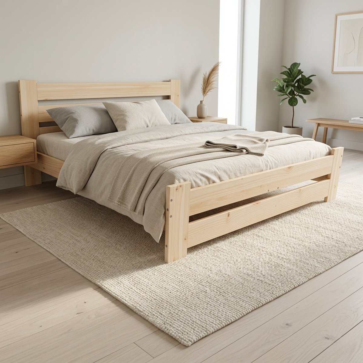 Massief Houten Bedframe 120x200 met Lattenbodem – Hoog Hoofdbord – Bed voor Volwassenen