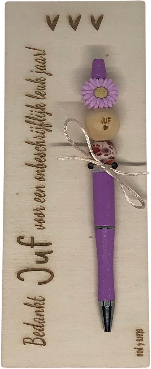 Kralenpen JUF | LILA | jij bent de beste | coolste meester | topjuf | einde schooljaar | cadeau | cadeautje juf | cadeautje meester | meester