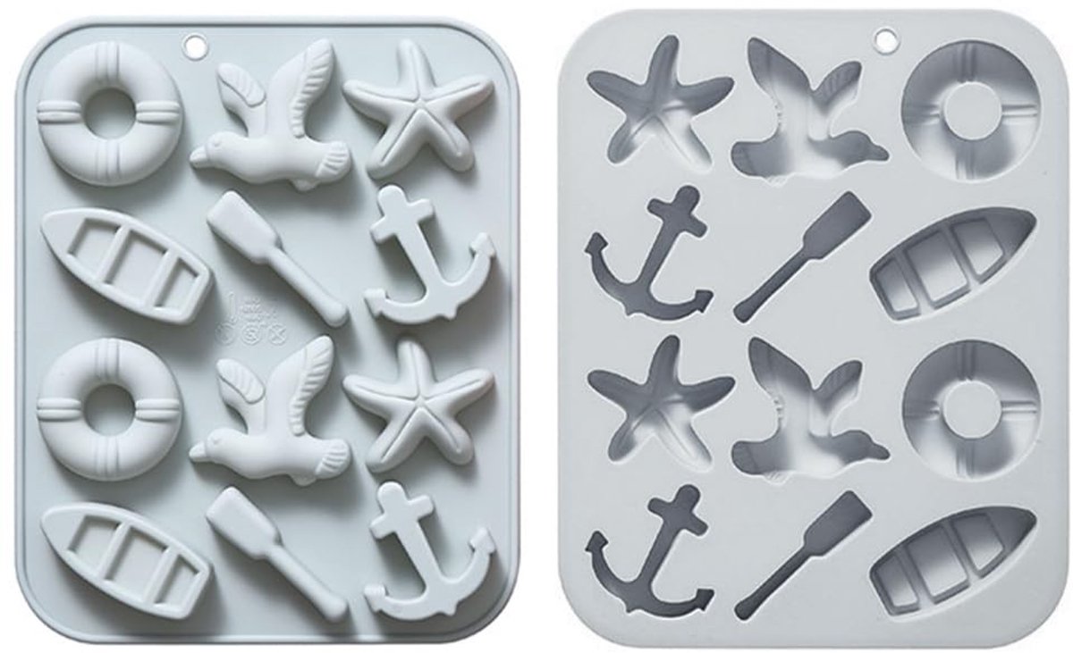 Dailygoods - Set van 2 Siliconen Mallen met Nautisch Thema voor Chocolade en Fondant
