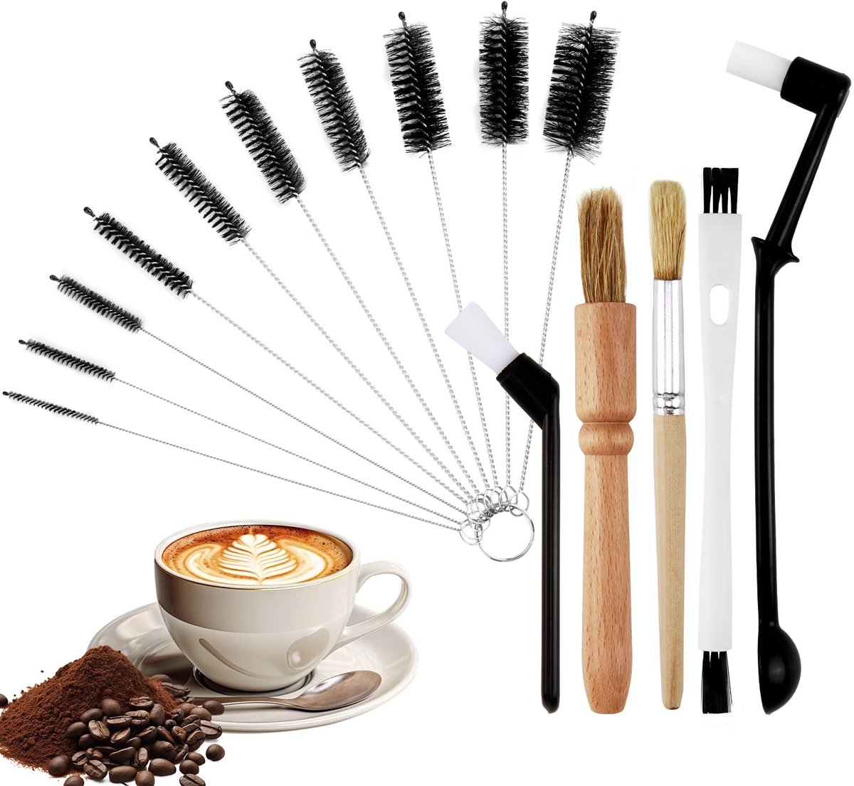 Dailygoods - Koffieborstelset met 15 Stuks voor Professionele Reiniging