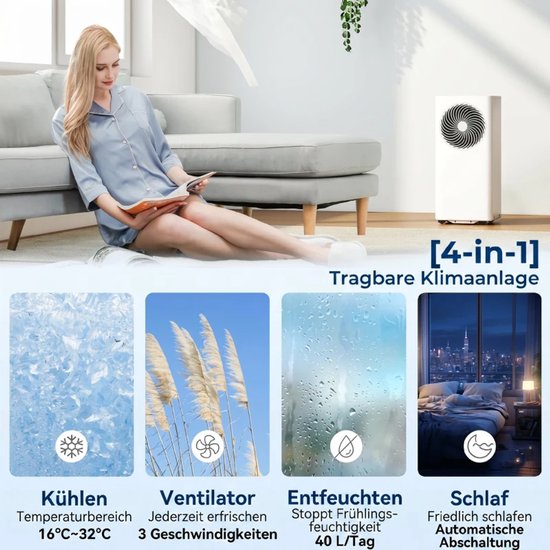 4-in-1 Mobiele Airco - Draagbare Airconditioner - 4-in-1 Koelen ...