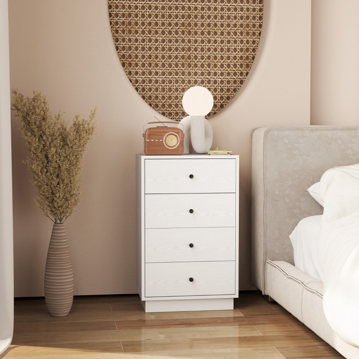REDOM Ladekast Met 4 Laden - Modern Minimalistisch - Voor Woonkamer Of Hal - Houten - Wit - 47 X 29 X 75 Cm
