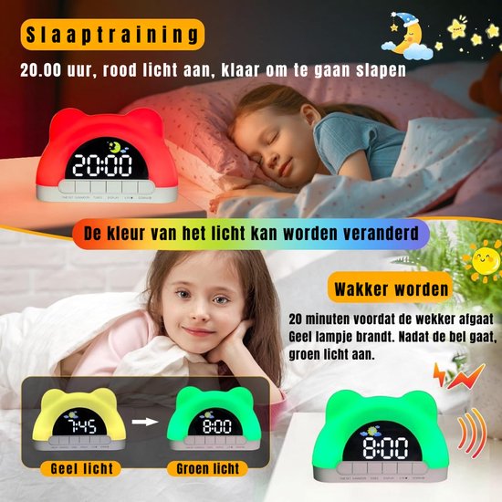 TIM® Slaaptrainer Kinderen - Slaaptrainer - Kinderwekker - Digitaal - Ingebouwde Muziekjes en Witte Ruis - Wit- 16cm x 4cm x 11cm van Tim — afbeelding 4