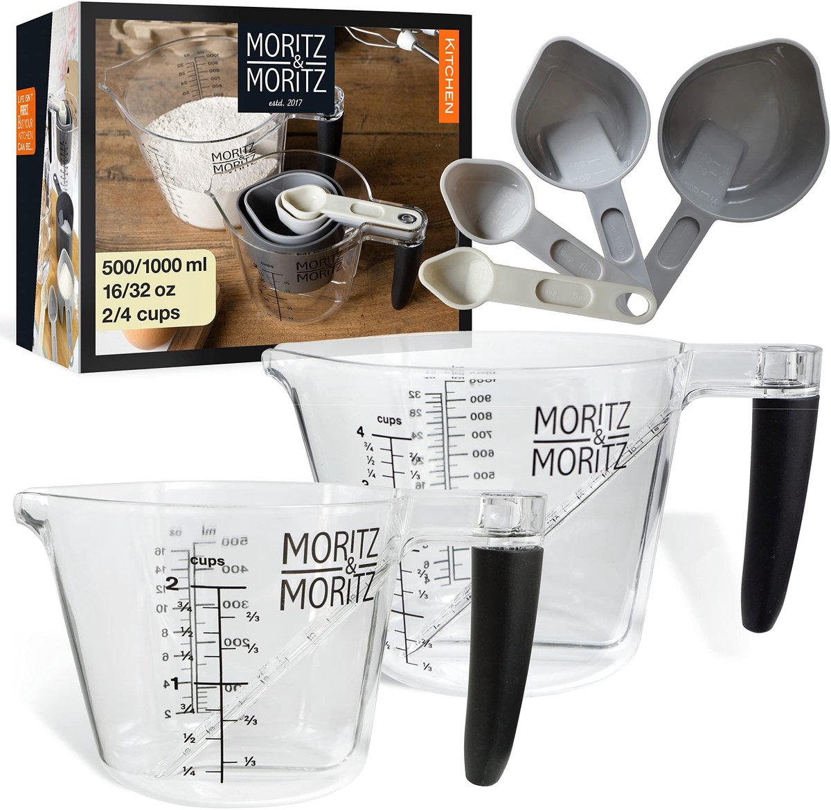 Dailygoods - Set van 1 Liter en 500 ml Maatbekers met Maatlepels
