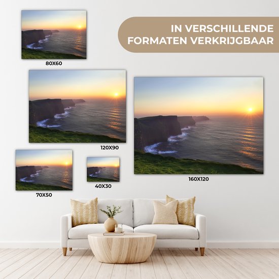 Canvas schilderij 40x30 cm - Wanddecoratie Zonsopkomst op de Kliffen van Moher in Ierland - Muurdecoratie woonkamer - Slaapkamer decoratie - Kamer accessoires - Schilderijen op canvas