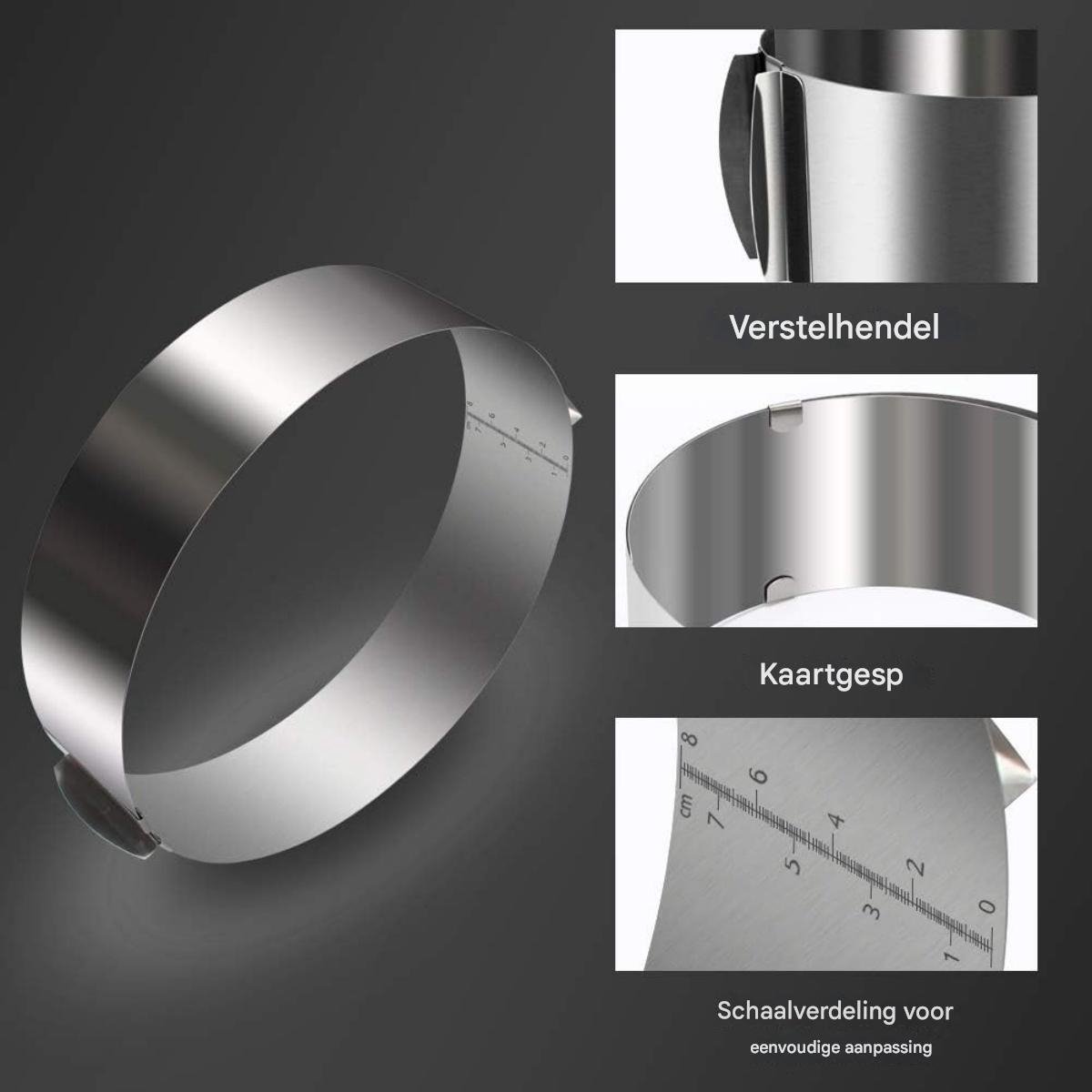 TOVBMUP Bakvormen - Taartring - Krumble Bakring - Springvorm - Diameter verstelbaar van 16 tot 30 cm diameter - RVS - Zilver – foto 6