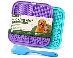 BOTC Likmat Hond met Silicone spatulas - 3-Delig Likmat Voermat Hond - voermat - Slowfeeder Hond - Paars /Blauw