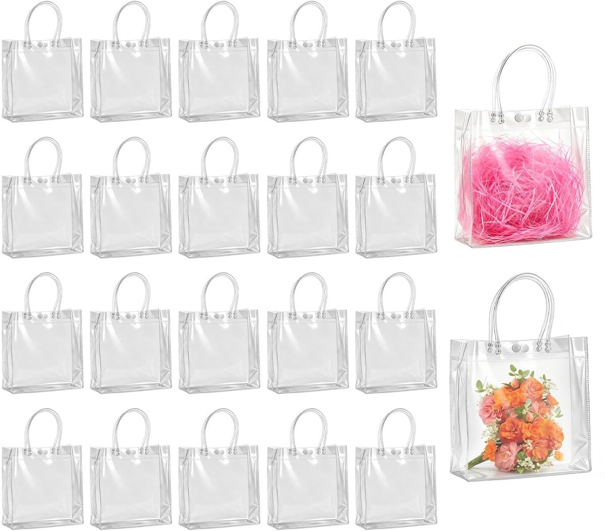 Dailygoods - Dailygoody - Doorzichtige Geschenkzakken - Herbruikbare Feestzakjes - Draagbaar en Transparant - 20 x 8 x 20 cm - Goodiebags voor Bruiloft en Snacks -...