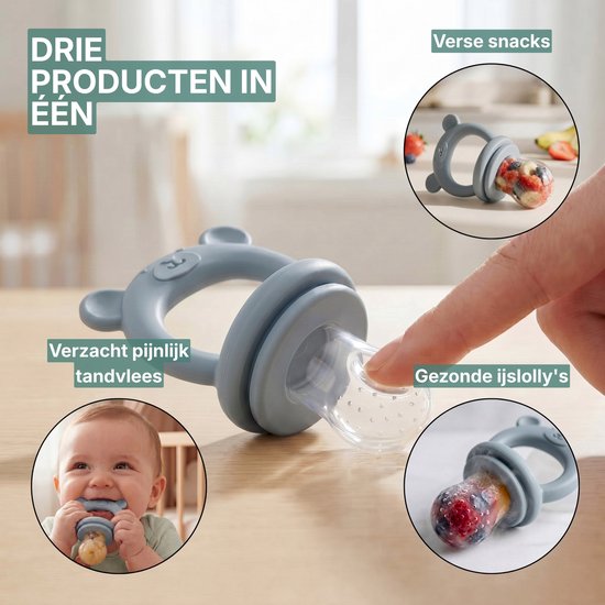 Broemba Fruitspeen & IJsblokjesvorm - Baby Speen met Bijtring - 100% Siliconen - 3 Speenmaten S/M/L - BPA-vrij - 4+ maanden - Blauw van Broemba — afbeelding 5