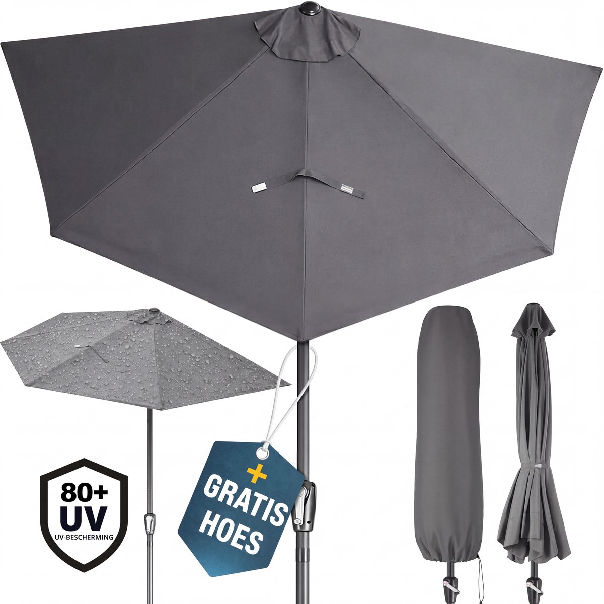Bol.com Kingsleeve Halfronde Balkonparasol – 270 cm UV50+ Antraciet aanbieding