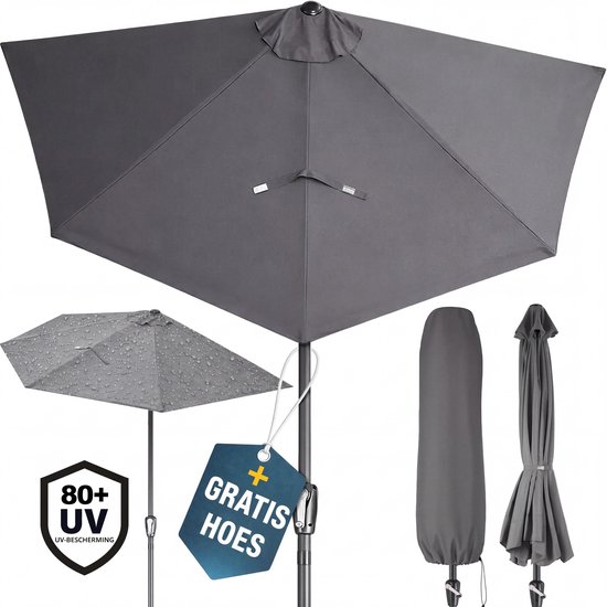Kingsleeve Halfronde Balkonparasol – 270 cm UV50+ Antraciet