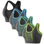 4 pack sport bh dames grijs zwart blauw groen naadloze sport top racerback yoga bh ademend fitness bh medium support stretchy cropped sport kleding maat M