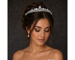 Bruid Tiara Insteekmodel Zilver met Bergkristallen – Elegante Haar Kroon voor Bruiloft