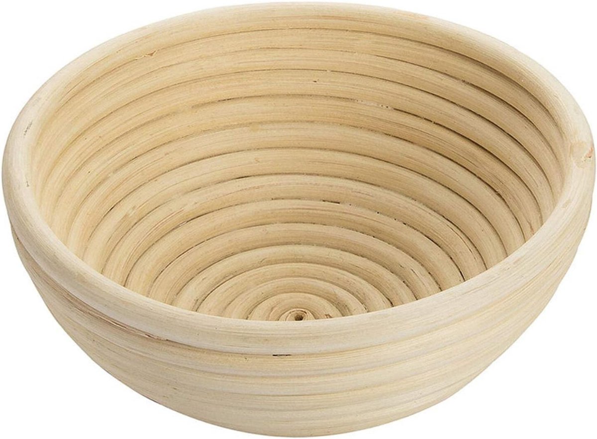 TIM® Rijsmandje Broodbakken - Rijsmandje Brood - Banneton - Deegkleed Linnen Rijsmand Ovaal - Zuurdesem Starter Set - Deegmand Incl, Deegschraper, Broodmarkeringsmes En Borstel - Beige - 18cm x 18cm x 9cm