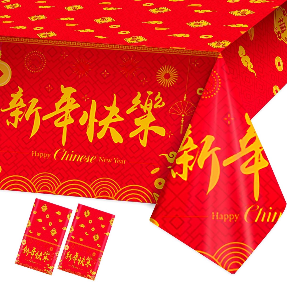 Dailygoods - Dailygoody - Chinees Nieuwjaar Tafelkleed - Jaar van de Draak - Waterdicht PVC - Rood - Perfect voor Feestdagen - Decoratieve Tafelbedekking - Geschik...