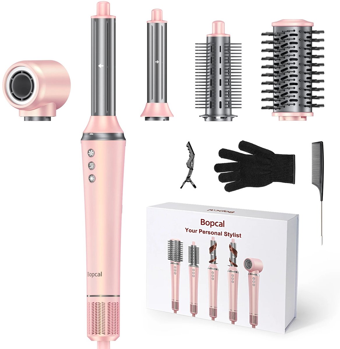 Mosh Stories 5-in-1 Föhnborstel – Multistyler met Automatische Krultang, Warme Luchtborstel & Föhn - 1200W Haarstyler - Roze