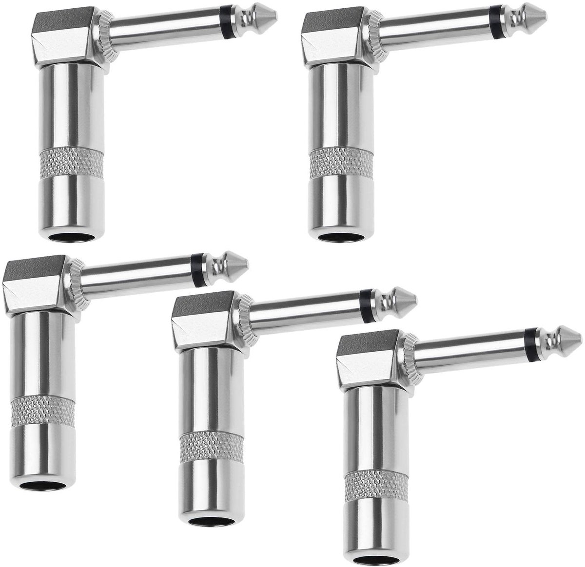 Dailygoods - Dailygoody - 90 Graden Haakse Audio Plug - 6.35mm Soldeeradapter - Handig voor Gitaar en Mixer - 5 Stuks - Ideaal voor Muziekinstrumenten - Geschikt v
