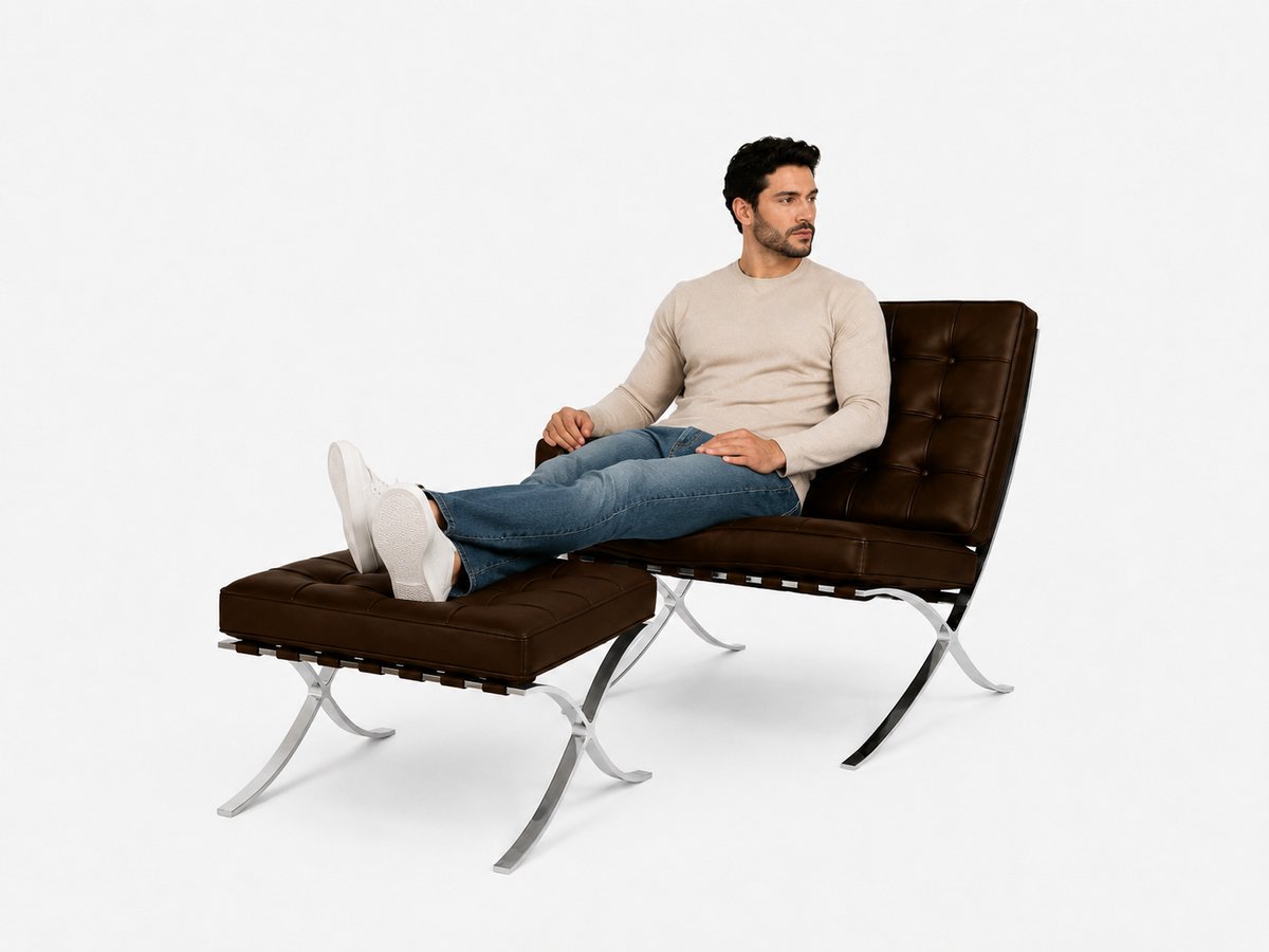 Malmo Chair + Hocker - Mokka Bruin - Stoel - Fauteuil