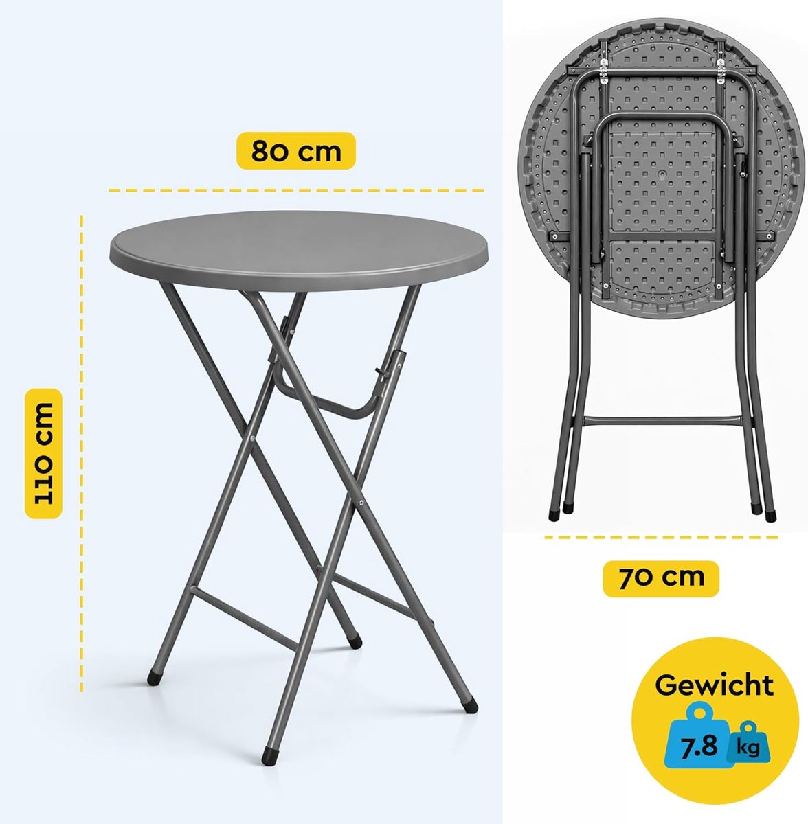 Statafel Set - Partytafel Bartafel - Evenementen Buiten - Inklapbaar Lichtgewicht - 80x110