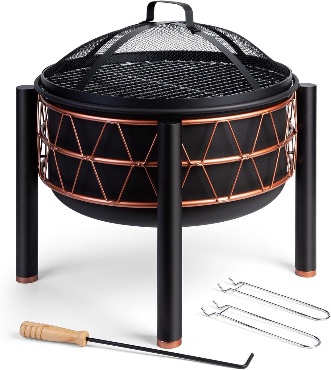 2-in-1 Vuurkorf Rond met BBQ Functie voor Tuin en Terras van Merkloos