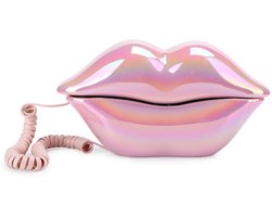 Dailygoods - Dailygoody - Lippen Vaste Telefoon - Grappige Telefoon met Snoer - Modieuze Lipvorm - Roze Kleur - Nummeropslagfunctie - Perfect voor Thuis en Kantoor