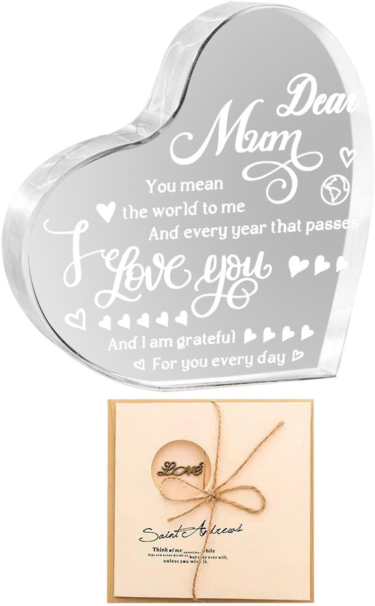 Dailygoods - Gegraveerd Acryl Liefdesornament met Wenskaart voor Moeder