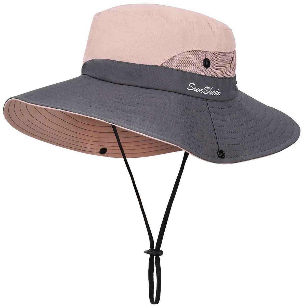 Dailygoods - Dames Zonnehoed met Brede Rand - UV-Bescherming - Roze - Opvouwbaar Mesh - Geschikt voor Strand en Wandelen - 56-58 cm