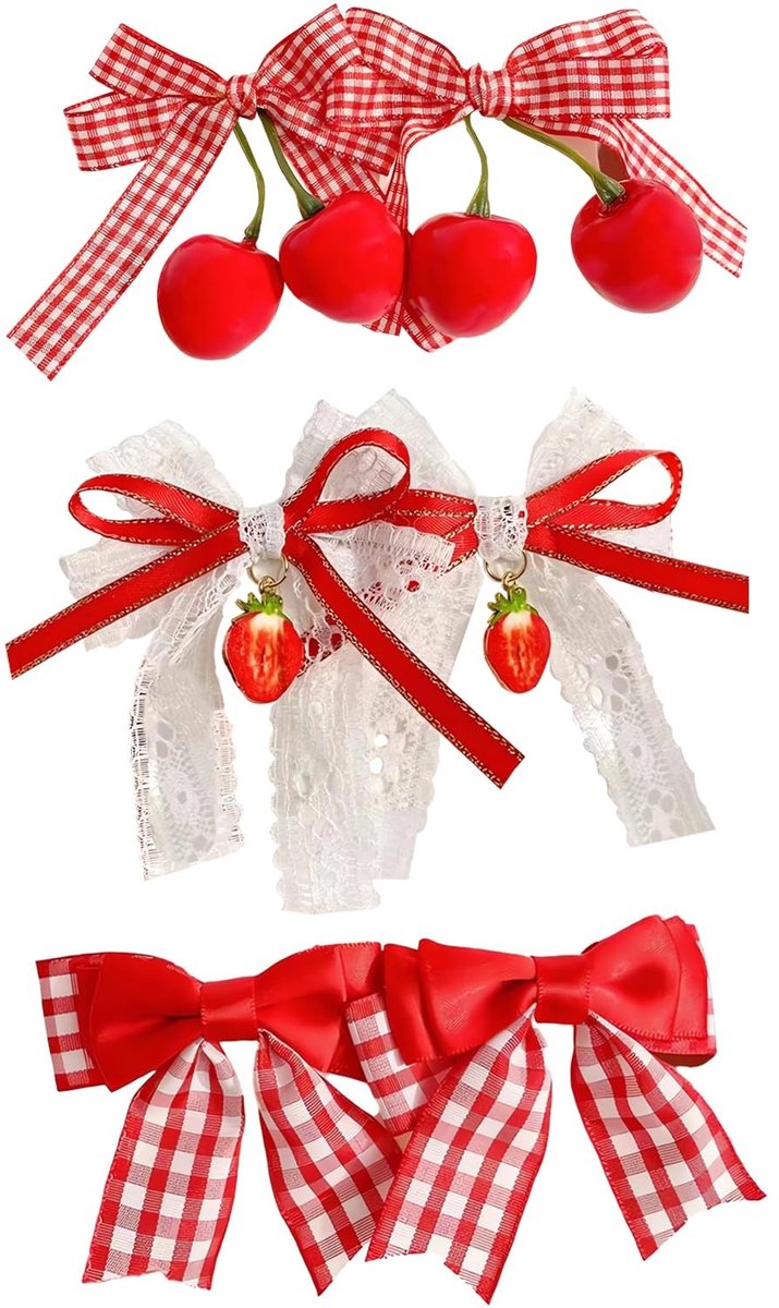 Dailygoods - Set van 6 Rode Kersenstrik Haarspelden voor Dames